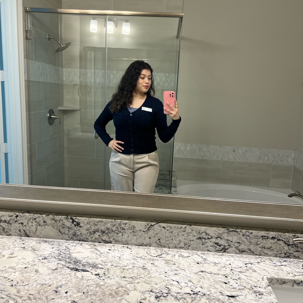 Navy Blue Cable Knit Button-Down Cardigan Sweater